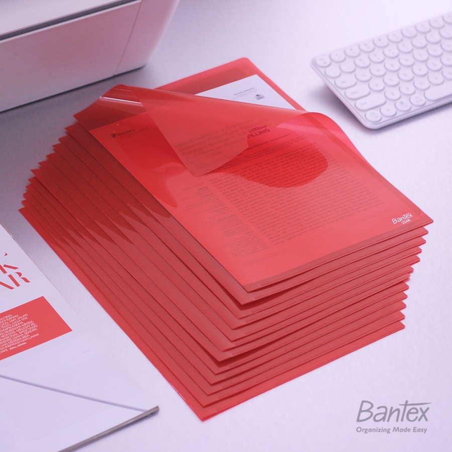 BANTEX Map L Plastik Clear Sleeve L Folder Folio (12 pcs) - Red - utama